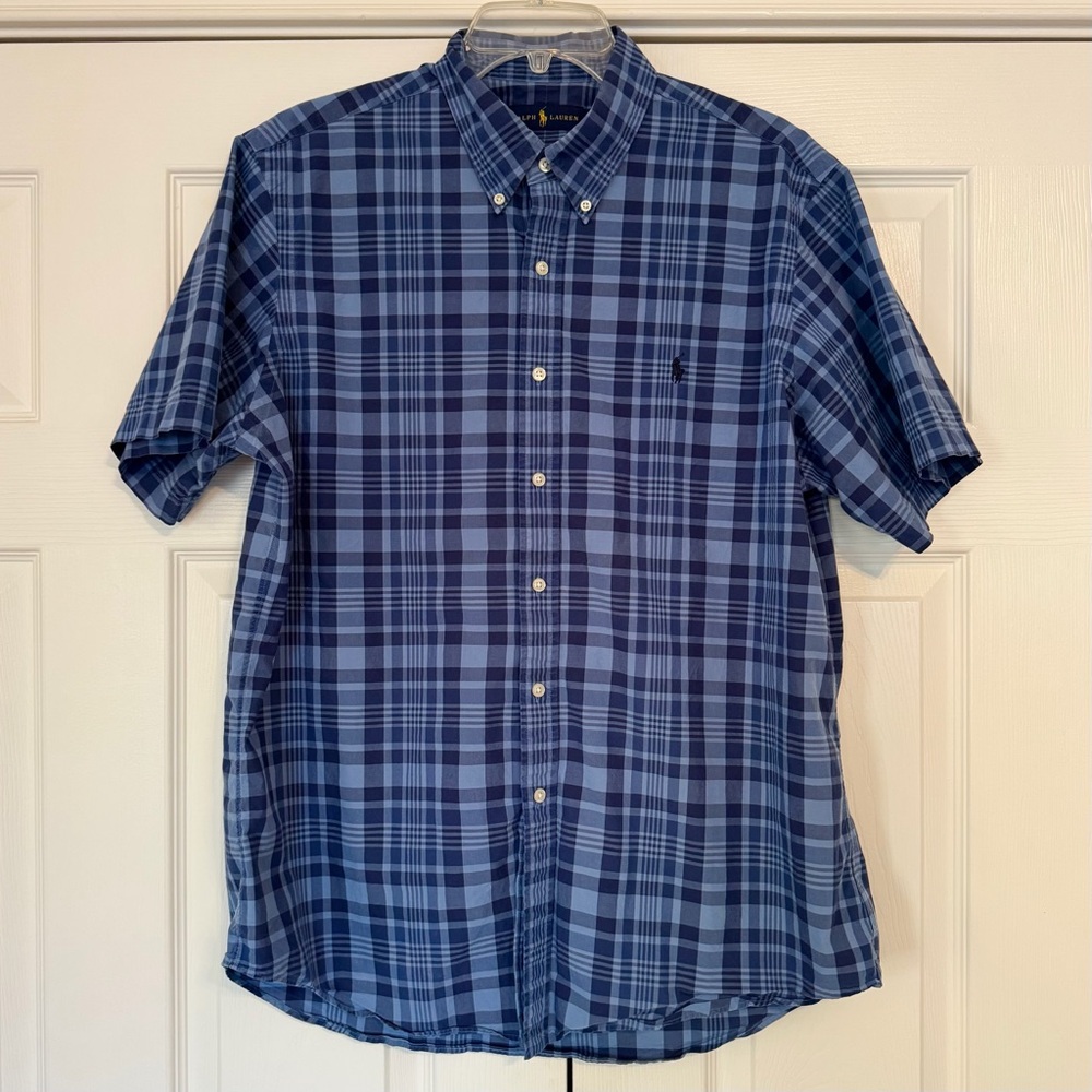 Ralph Lauren Men's Blue Plaid Short Sleeve Button Down XL